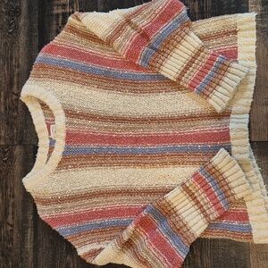Billabong Cream, Pink, and Blue Striped Cropped Sweater